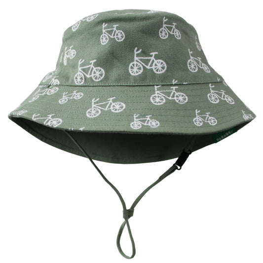 Reversible Organic Cotton Bucket Hat- Bikes and Camper Green