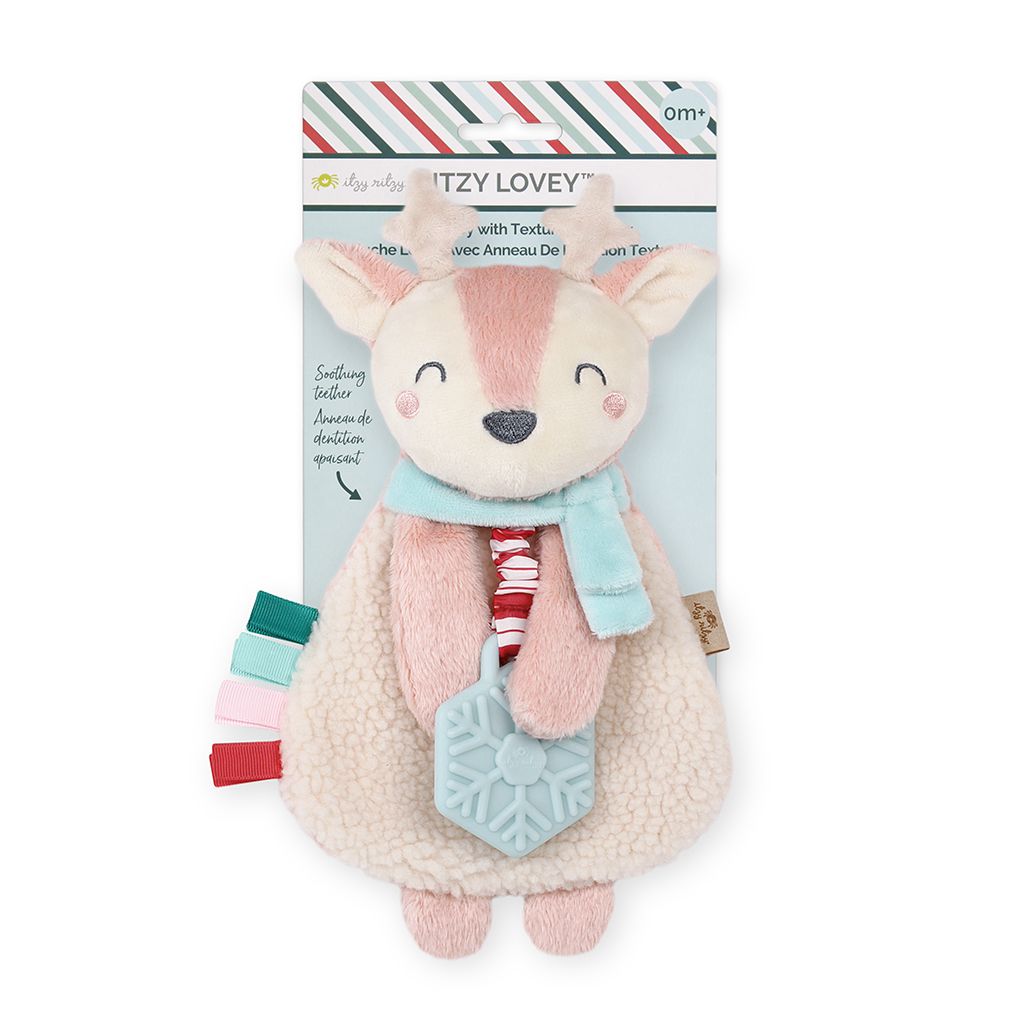 Holiday Pink Reindeer Itzy Lovey Plush + Teether Toy