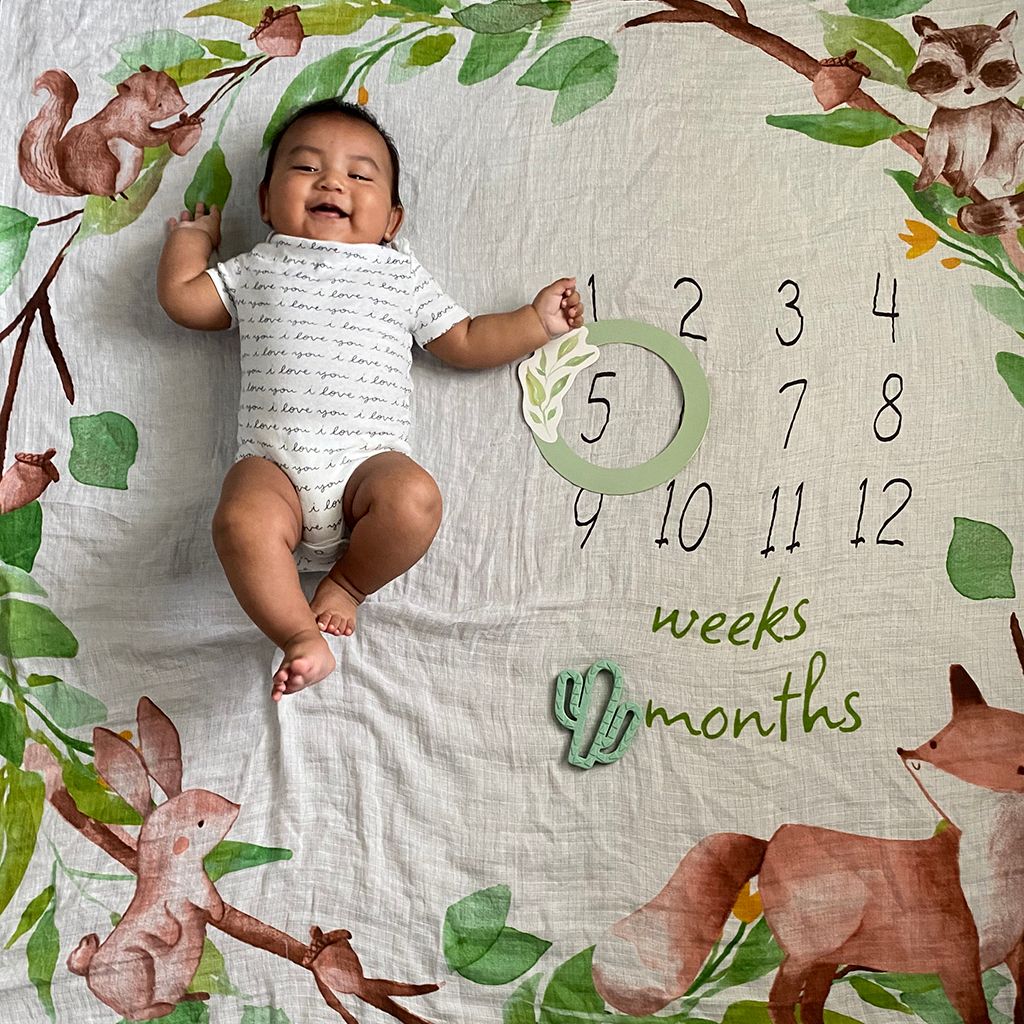 Cutie Captures Milestone Blanket- Woodland