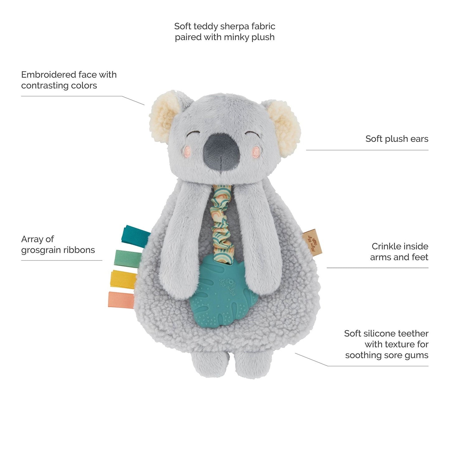 Itzy Friends Itzy Lovey Plush with Silicone Teether Toy- Kayden The Koala