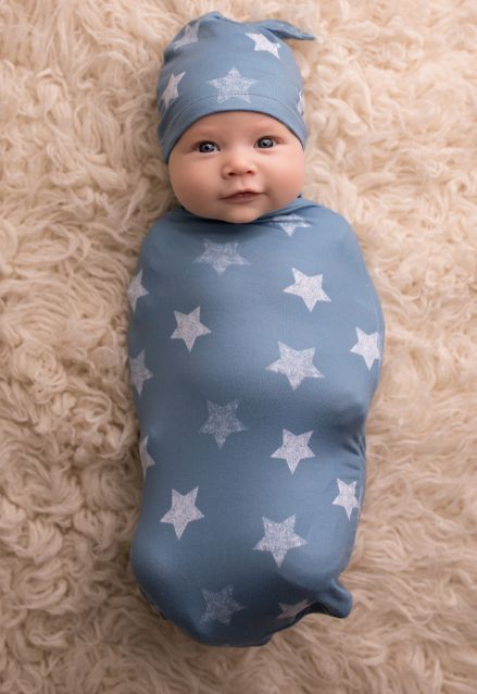 Cutie Cocoon + Hat Set- Blue Stars